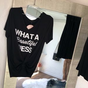What a Beautiful Mess Black V Neck Graphic Tee